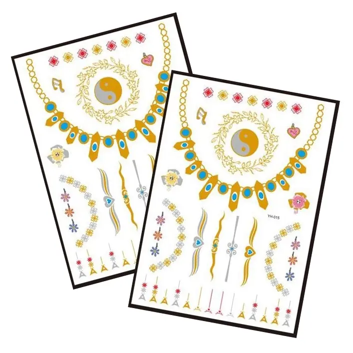 Metallic Temporary Tattoo Gold Silver Glitter Party Body Sticker Waterproof 2 Sheets 015