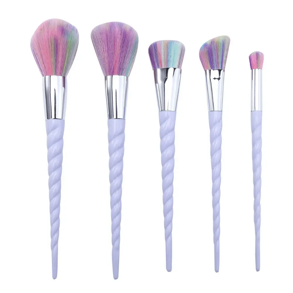 5 Piece Unicorn Brush Set Professional Fiber Makeup Brush Multi Task Rainbow