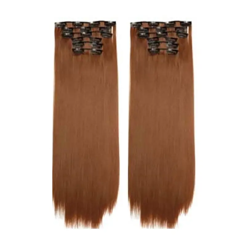 Twin 24" High Grade Brown Light Brown Straight 6Piece 17Clips Hair Extension 2X