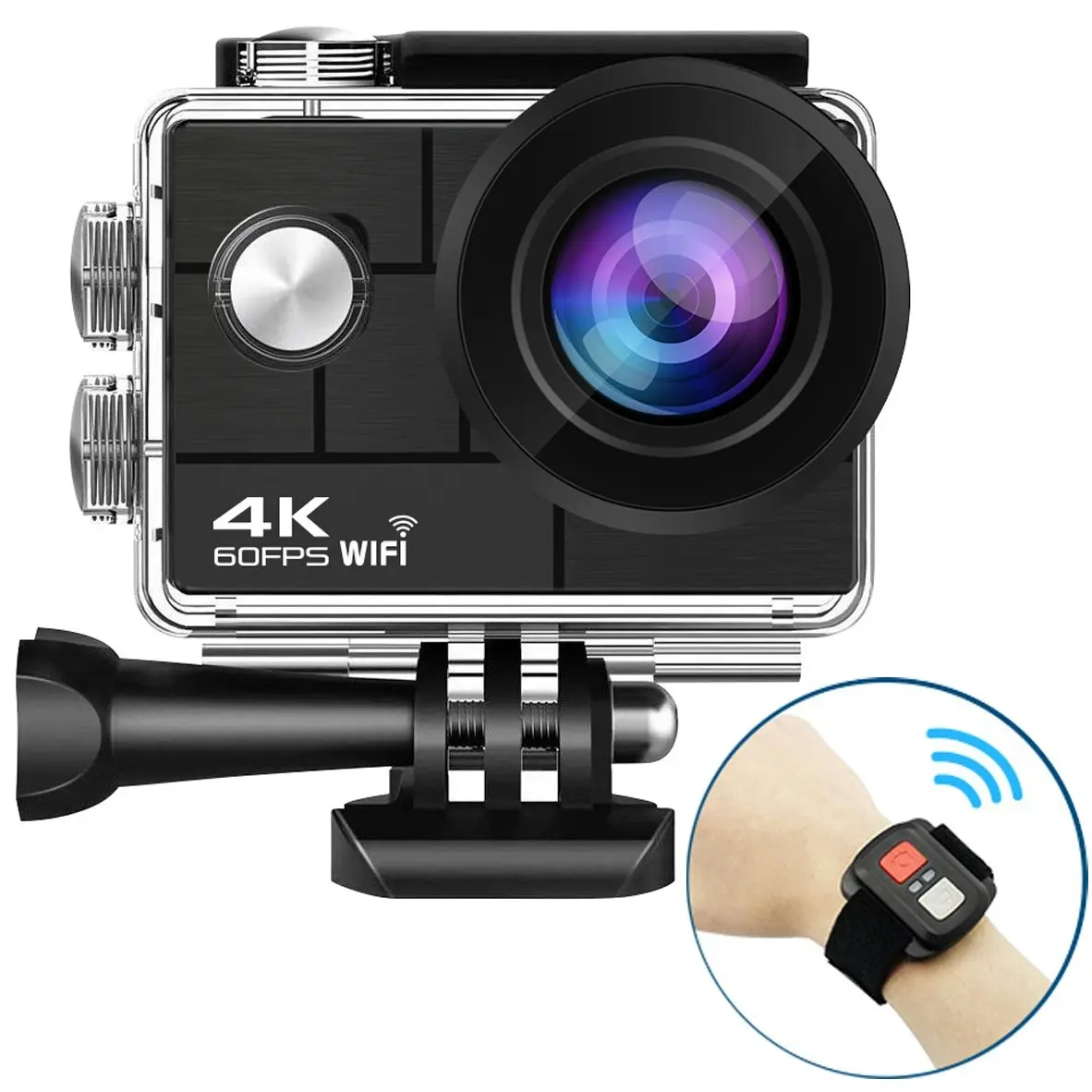 TODO 4K Ultra HD Sports Camera WIFI 30M Waterproof 24MP 2" LCD Action Cam APP Remote - Black