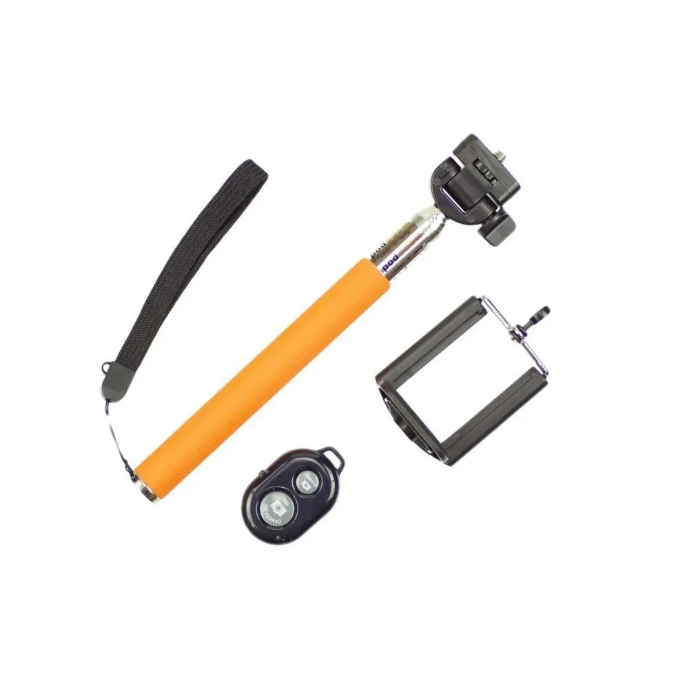 Bluetooth Remote Control Extendable Selfie Stick Monopod For Iphone Samsung Orange