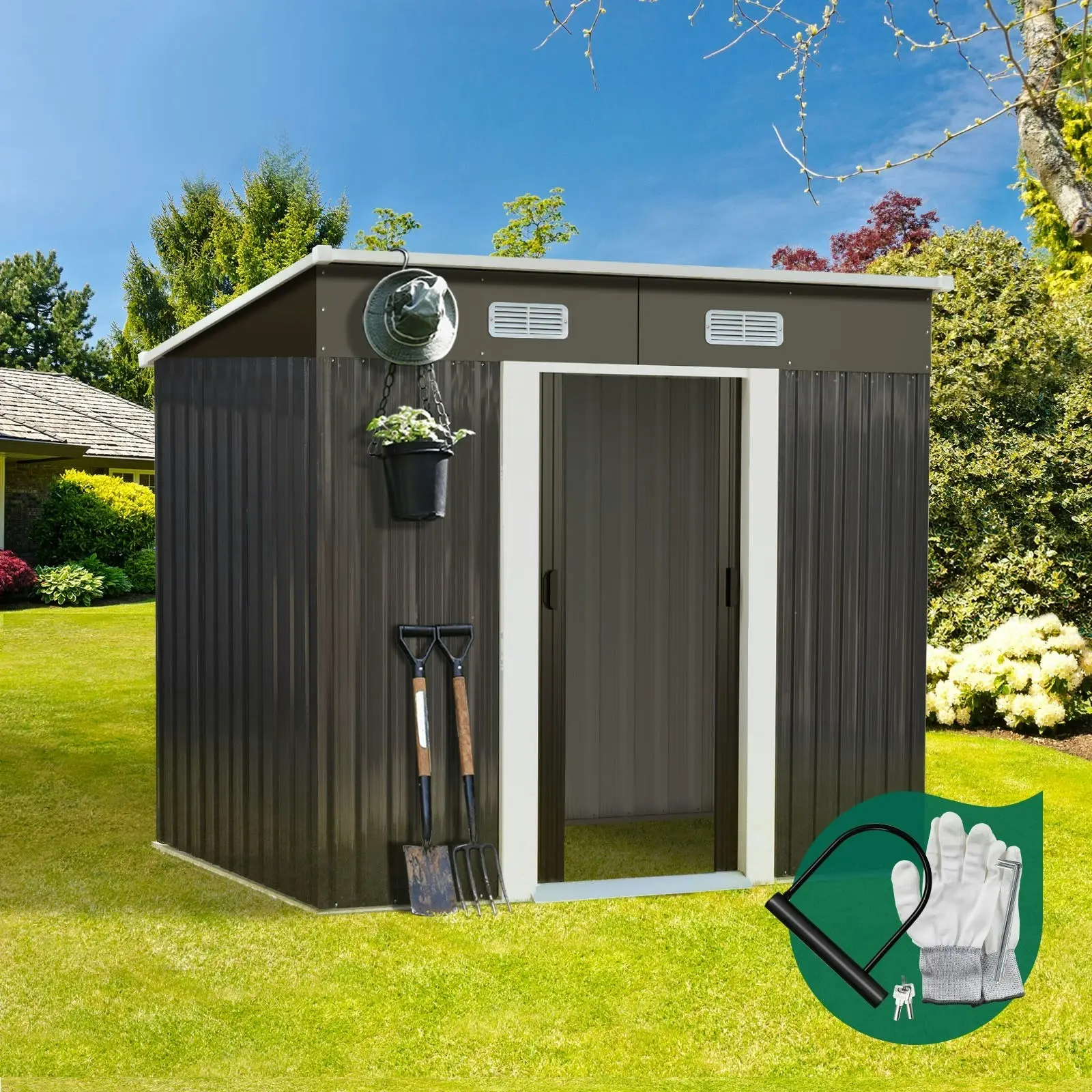 Livsip Garden Shed Outdoor Storage Sheds 1.94x1.21M Workshop Cabin Metal House