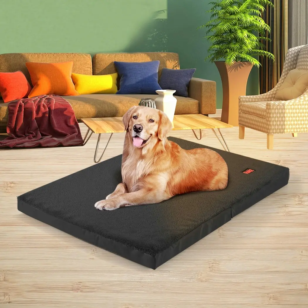 Pawz Pet Bed Foldable Dog Puppy Beds Cushion Pad Pads Soft Plush Black M