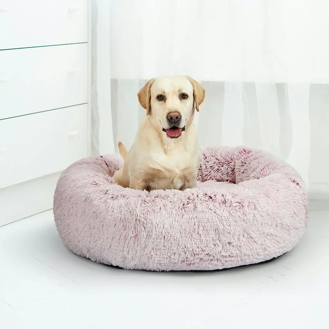 Pawz Pet Bed Cat Dog Donut Nest Calming Mat Soft Plush Kennel Pink XL