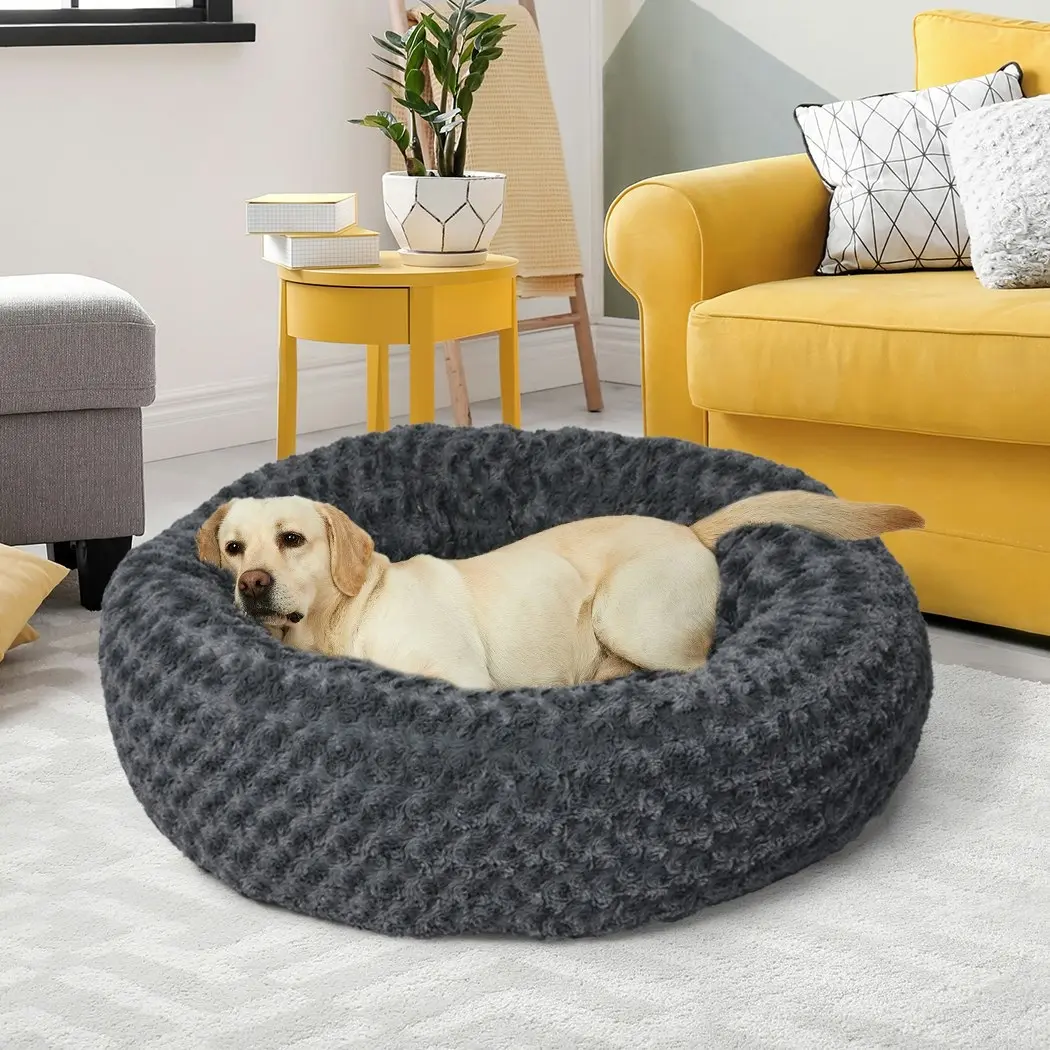 Pawz Calming Dog Bed Warm Soft Plush Pet Cat Cave Washable Portable Dark Grey L