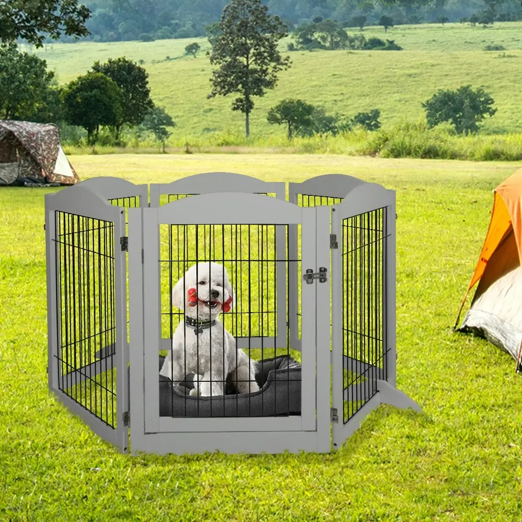 Pawz 6 Panels Pet Dog Playpen Puppy Exercise Cage Enclosure Fence Indoor Grey