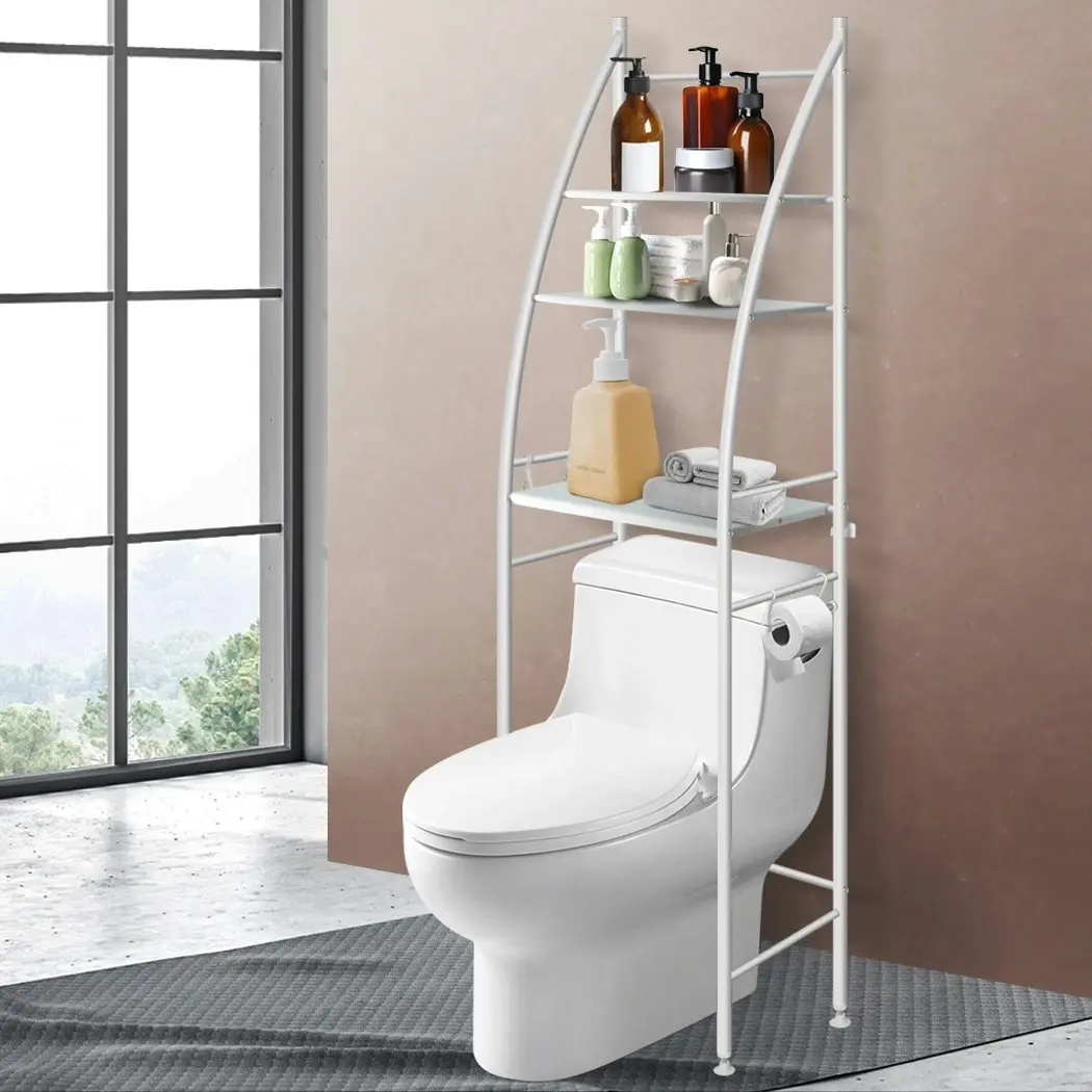 Dutxa 3 Tier Over Toilet Storage Shelf Rack Stand Washing Machine Steel White