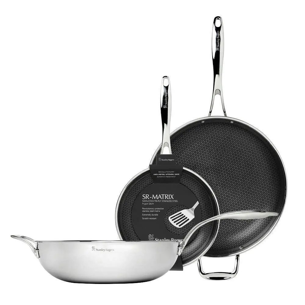 New 3pc Stanley Rogers Matrix 26cm + 32cm Frypan + 32cm Wok Non-Stick | Suits Induction