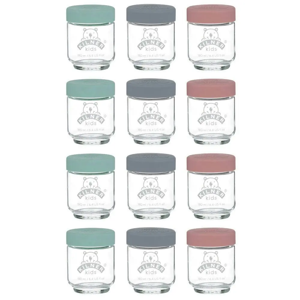 Kilner Kids 12pc Glass Jar Canister Baby Food Storage Set W/ Lid 190ml