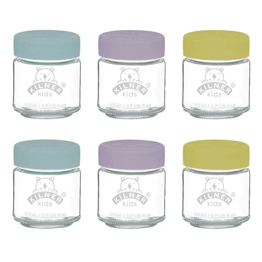 Kilner Kids 6pc Glass Jar Canister Baby Food Storage Set W/ Lid 110ml