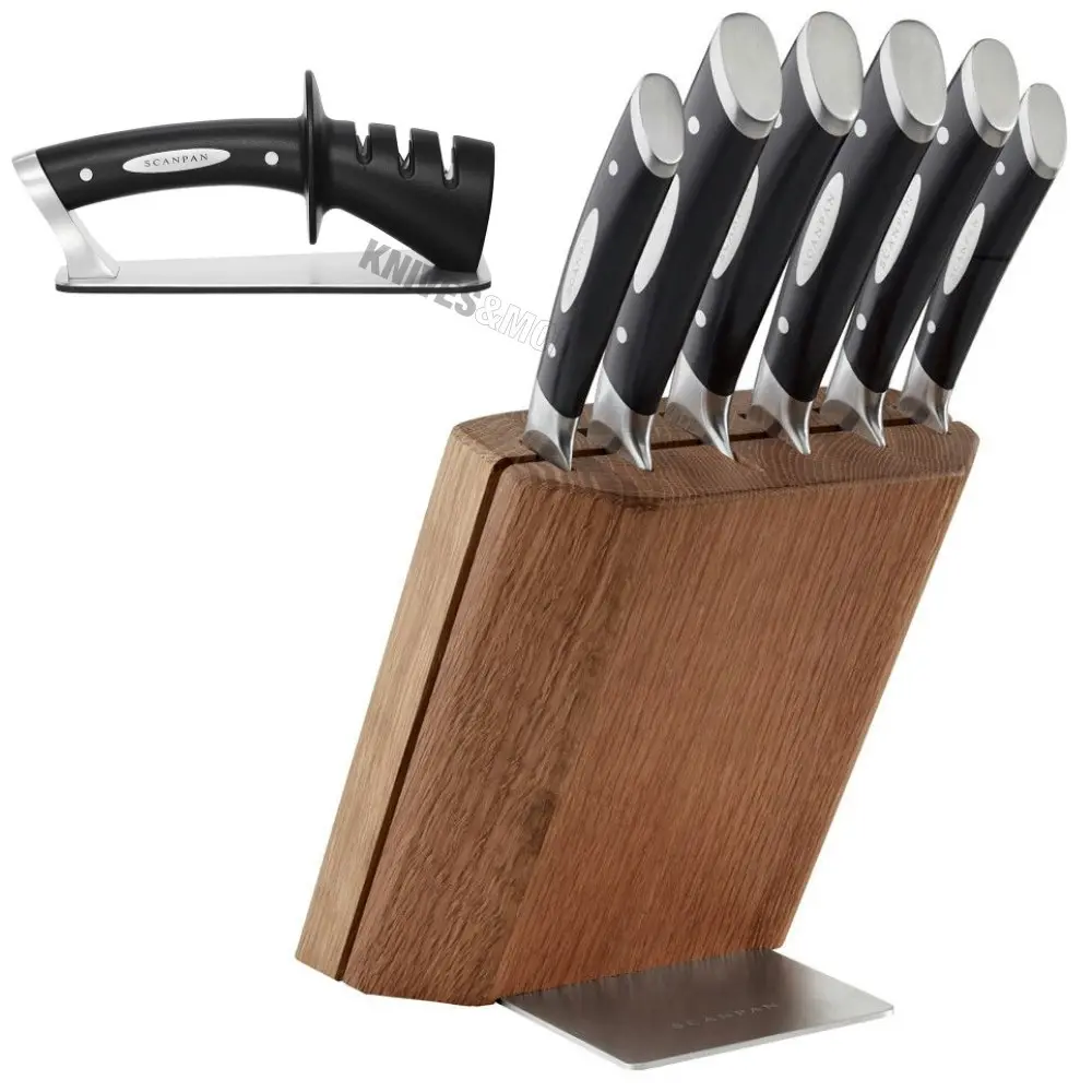 Scanpan Classic 7 piece Oak 7pc Knife Block Set 18185 + Sharpener