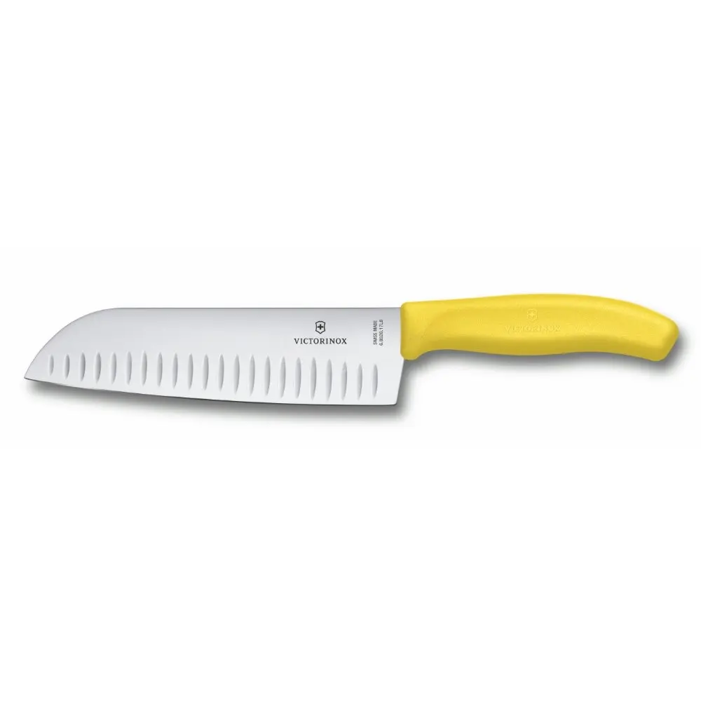 Victorinox Fluted Santoku Wide Blade 17cm Knife Yellow Handle