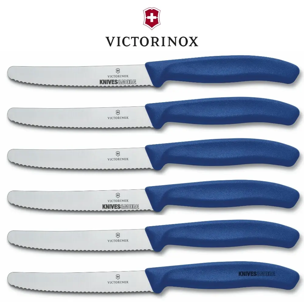 Victorinox Steak & Tomato Knife Pistol Grip 11cm | Blue Set x 6 Knives