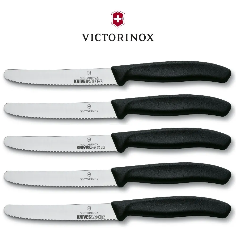 Victorinox Steak & Tomato Knife Pistol Grip 11cm | Black Set x 5 Knives