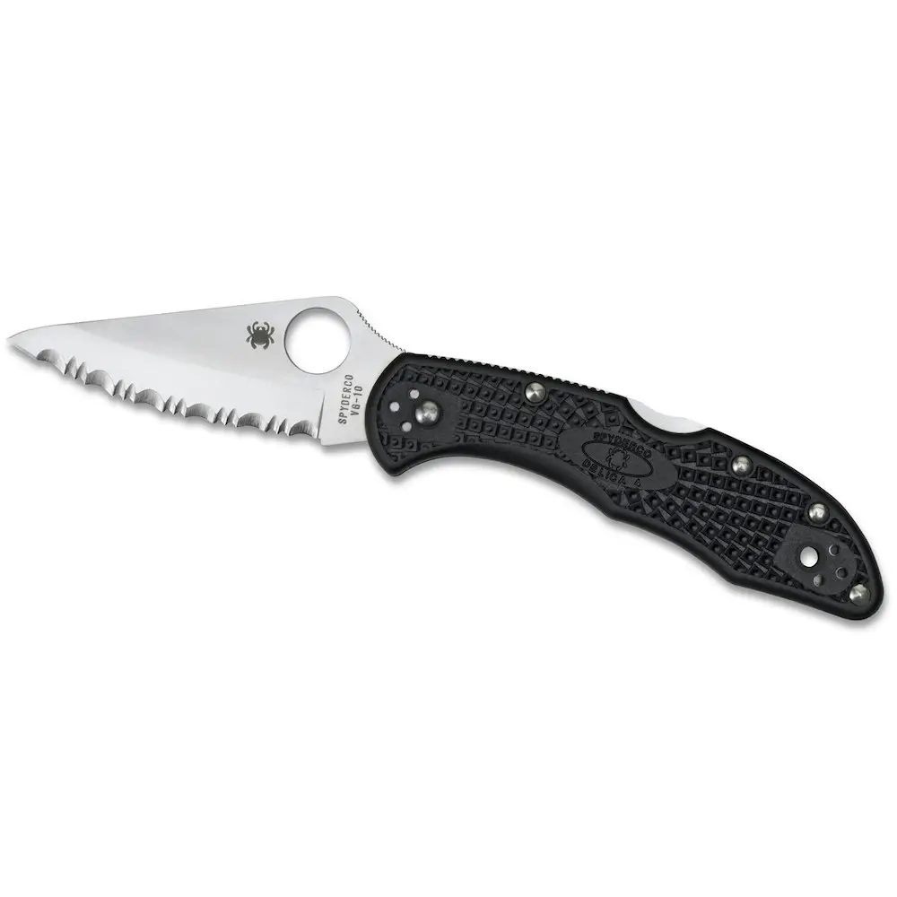 Spyderco Delica 4 Lightweight Black - Serrated Blade Folding Knife | YSC11SBK