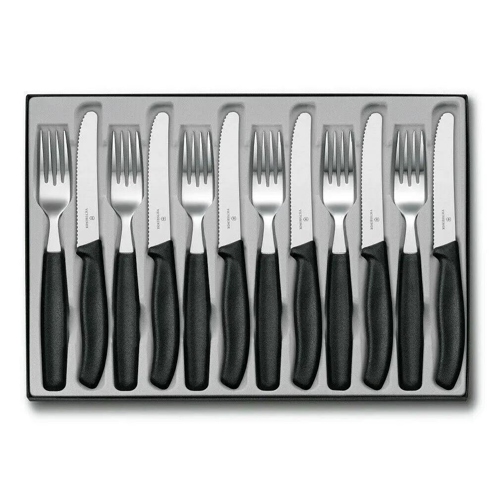 Victorinox 12pc Steak Knife & Fork Cutlery Set of 12 Piece | Black