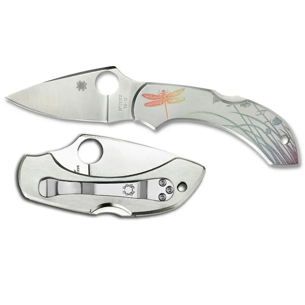 Spyderco Dragonfly Stainless Tattoo - Plain Blade Folding Knife YSC28PT