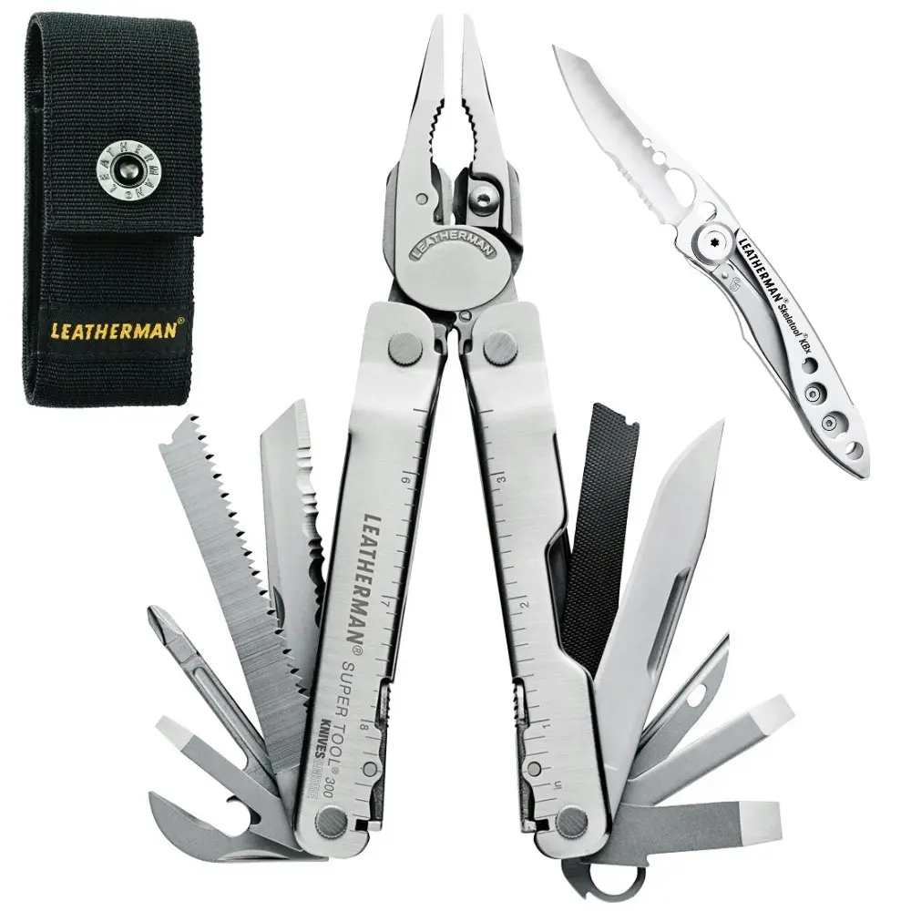 Leatherman Supertool 300 Stainless Multi Tool & Nylon Sheath & Skeletool Kbx