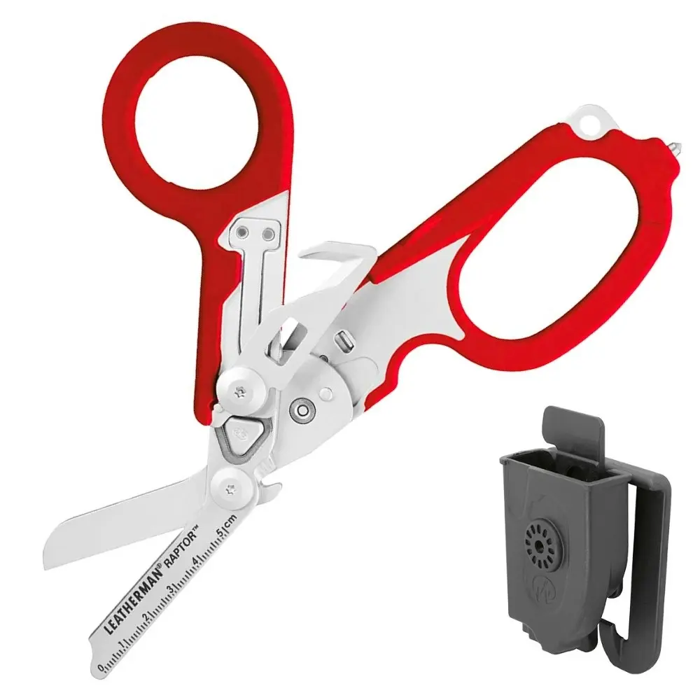 Leatherman Raptor Rescue Emergency Response Folding Shears + Utility Holster | Red / Black