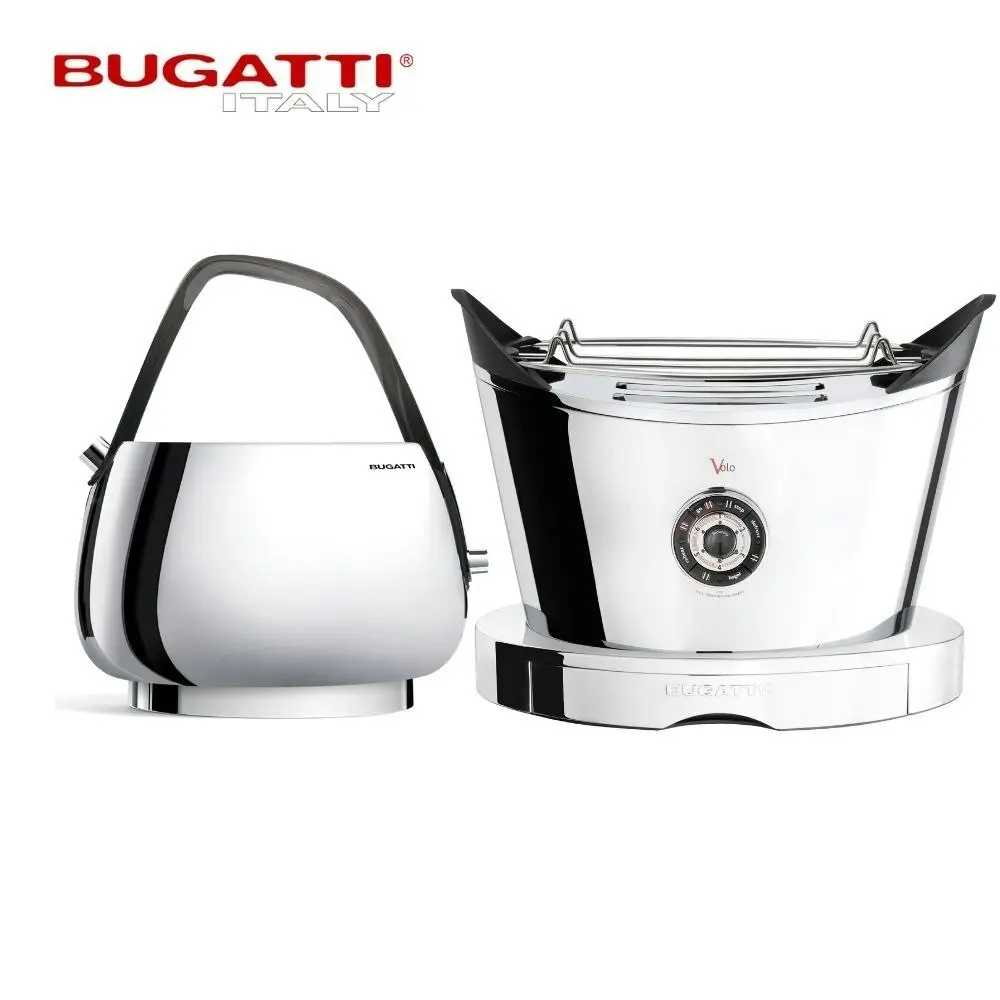 Bugatti Jackie 1.2L Kettle and Volo 2-Slice Toaster Set- Chrome