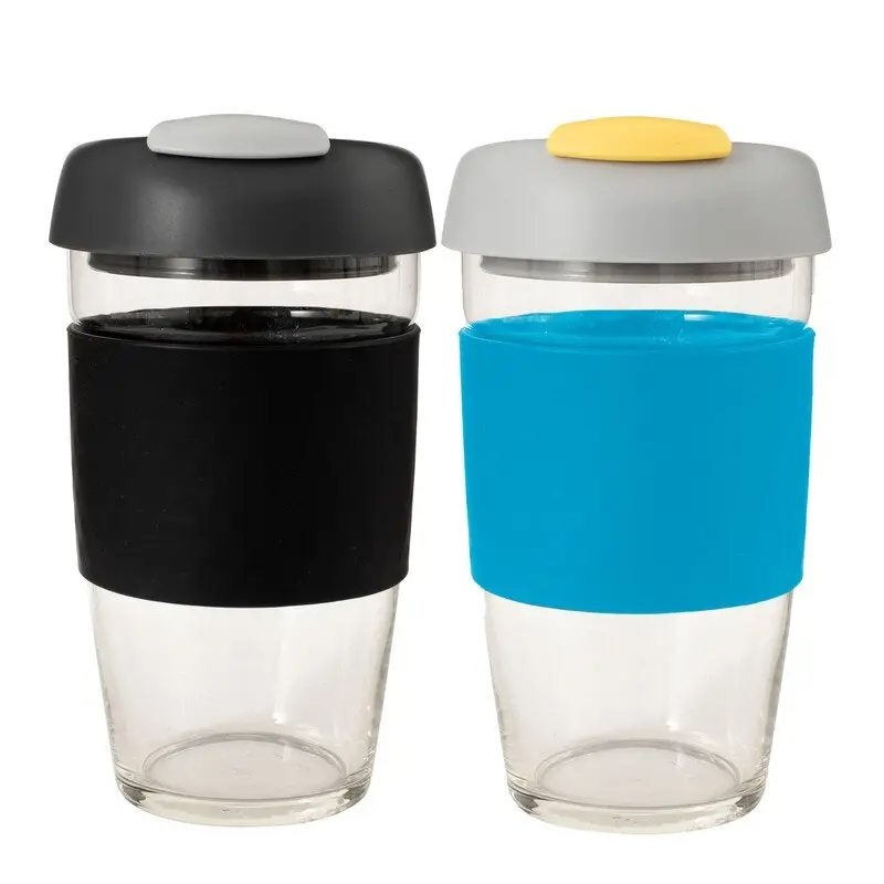 Avanti Borosilicate Glass 437ml Black/Blue Go Cup - Set of 2