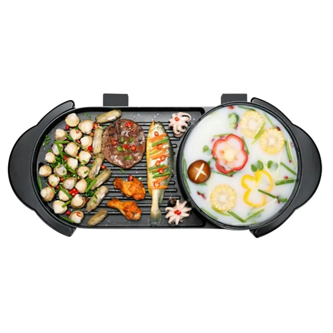 Soga 2 in 1 Electric Non-Stick BBQ Teppanyaki Grill Plate Steamboat Hotpot 2-8 Person