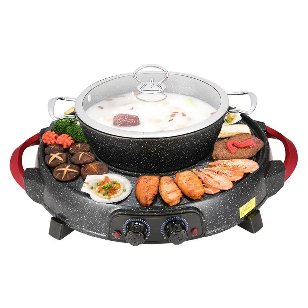 Soga 2 in 1 Electric Stone Coated Teppanyaki Grill Plate Steamboat Hotpot