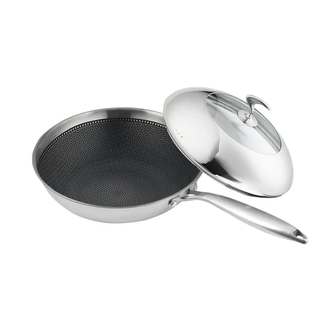 Soga 18/10 Stainless Steel Fry Pan 30cm Frying Pan Top Grade Cooking Non Stick Interior Skillet with Lid