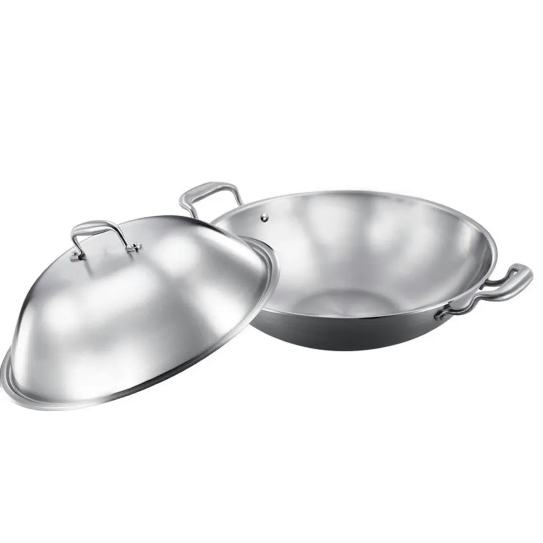 Soga 3-Ply 42cm Stainless Steel Double Handle Wok Frying Fry Pan Skillet with Lid