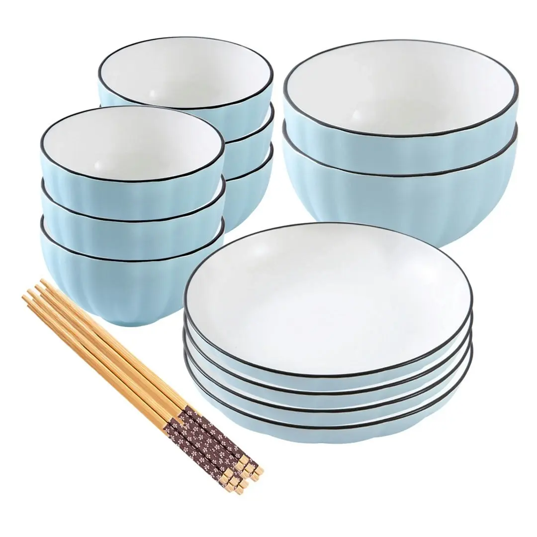 Soga Blue Japanese Style Ceramic Dinnerware Crockery Soup Bowl Plate Server Kitchen Home Decor Set of 12