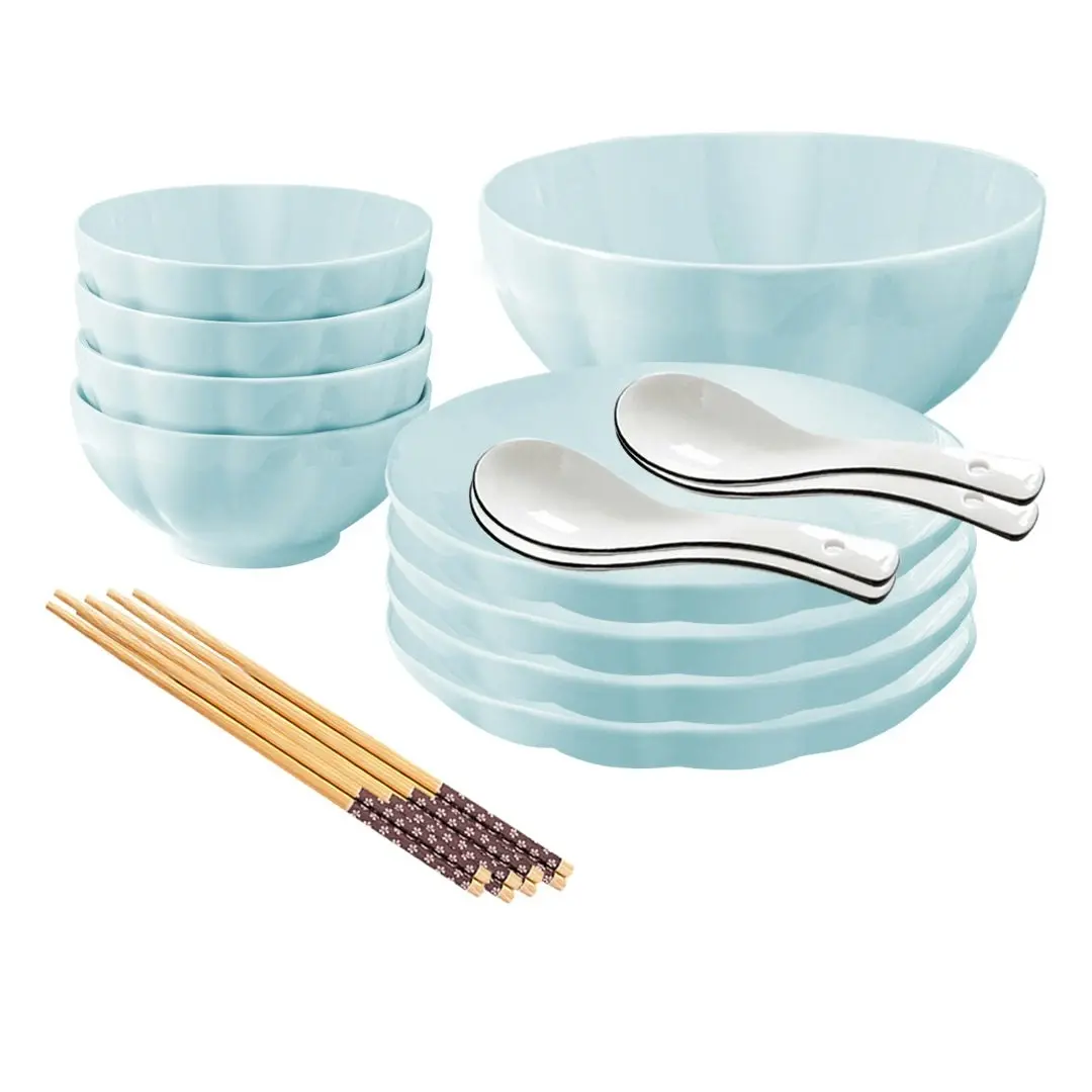 Soga Light Blue Japanese Style Ceramic Dinnerware Crockery Soup Bowl Plate Server Kitchen Home Decor Set of 9