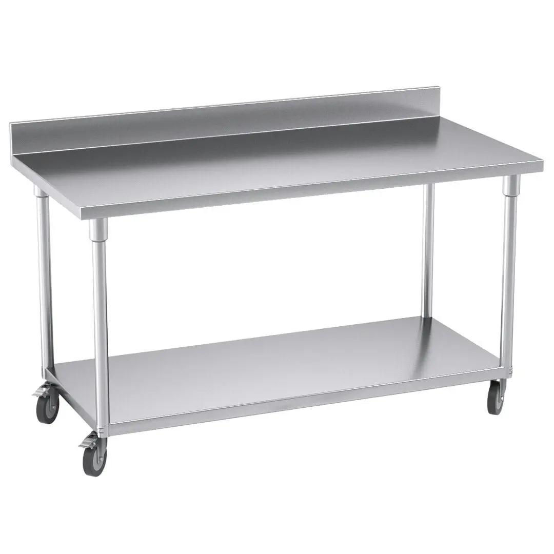 Soga 150cm Commercial Catering Kitchen Stainless Steel Prep Work Bench Table with Backsplash and Caster Wheels