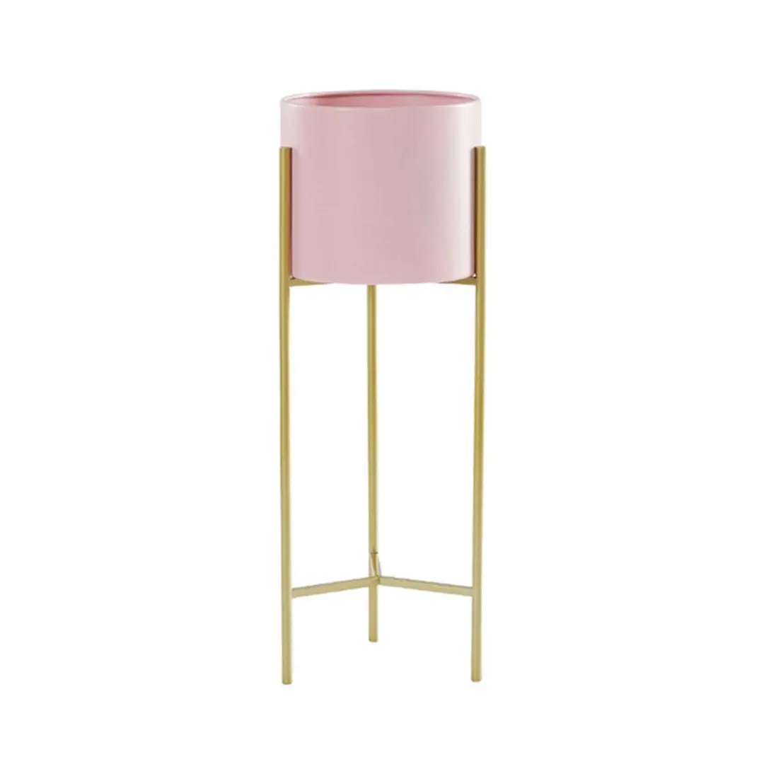 Soga 2 Layer 42cm Gold Metal Plant Stand with Pink Flower Pot Holder Corner Shelving Rack Indoor Display