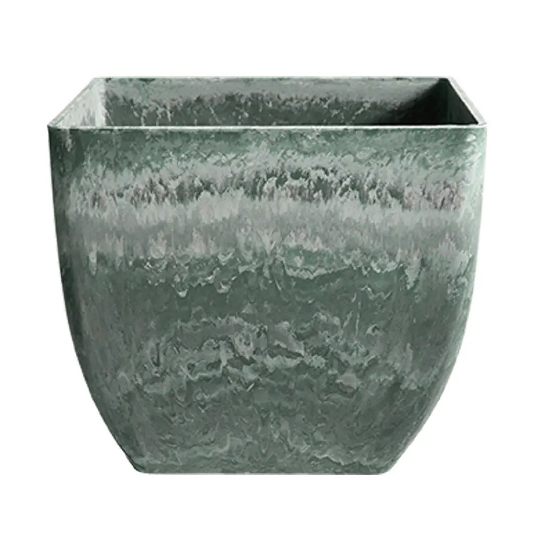 Soga 32cm Green Grey Square Resin Plant Flower Pot in Cement Pattern Planter Cachepot for Indoor Home Office