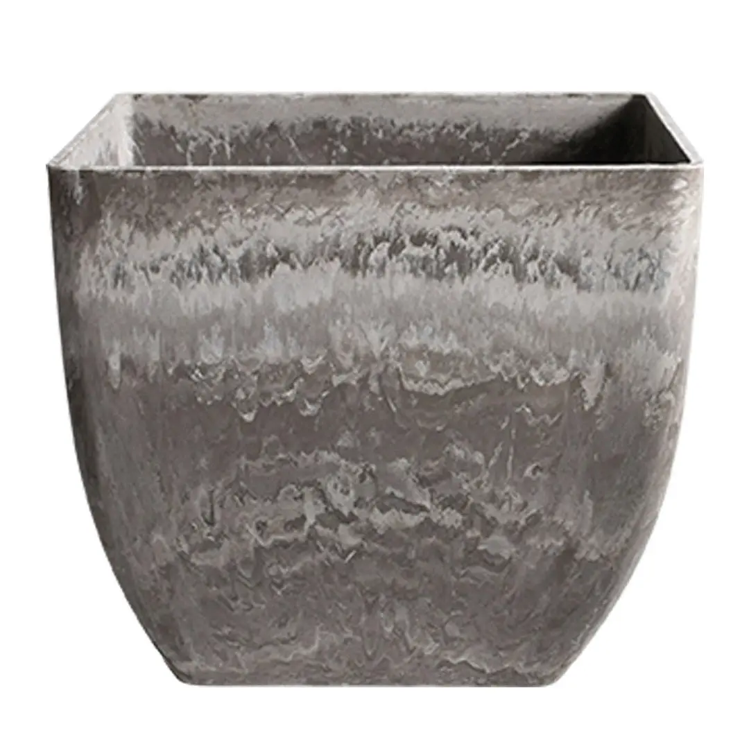 Soga 32cm Rock Grey Square Resin Plant Flower Pot in Cement Pattern Planter Cachepot for Indoor Home Office