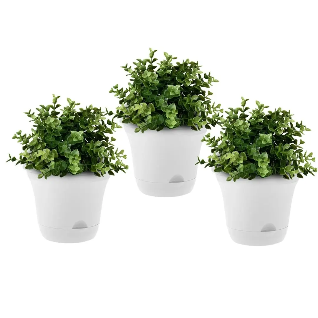 Soga 19.5cm White Plastic Plant Pot Self Watering Planter Flower Bonsai Indoor Outdoor Garden Decor Set of 3