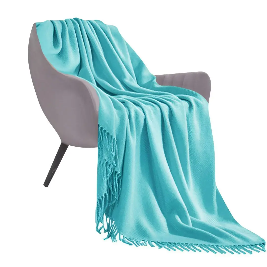 Soga Teal Acrylic Knitted Throw Blanket Solid Fringed Warm Cozy Woven Cover Couch Bed Sofa Home Decor