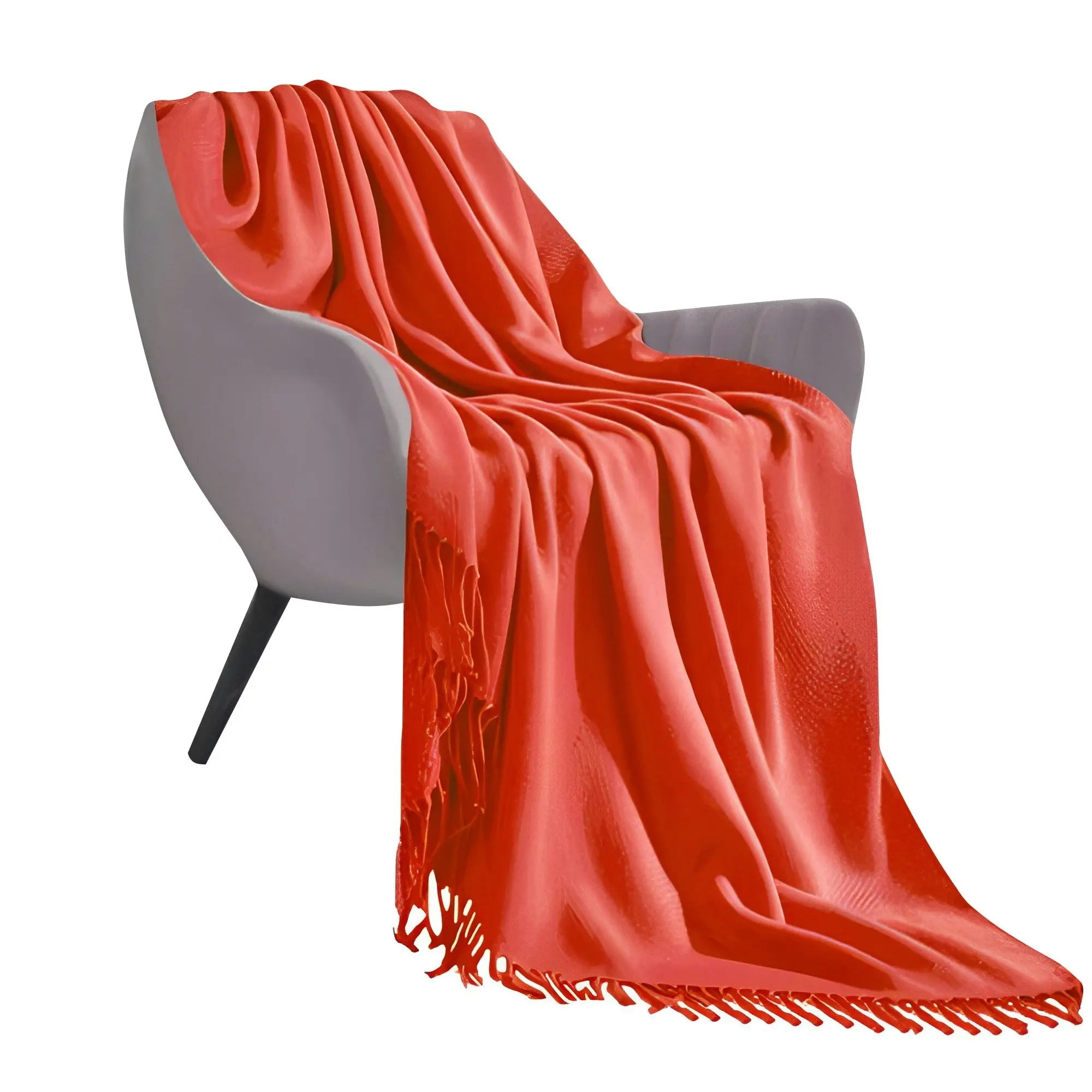 Soga Orange Acrylic Knitted Throw Blanket Solid Fringed Warm Cozy Woven Cover Couch Bed Sofa Home Decor