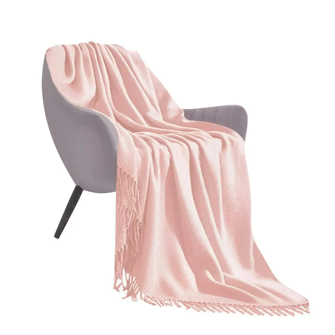 Soga Pink Acrylic Knitted Throw Blanket Solid Fringed Warm Cozy Woven Cover Couch Bed Sofa Home Decor