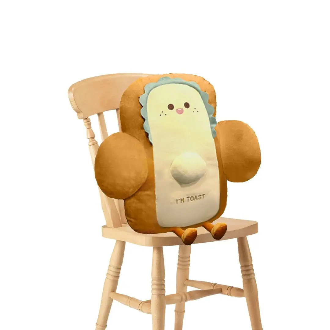 Soga 48cm Cute Face Toast Bread Cushion Stuffed Car Seat Plush Cartoon Back Support Pillow Home Decor