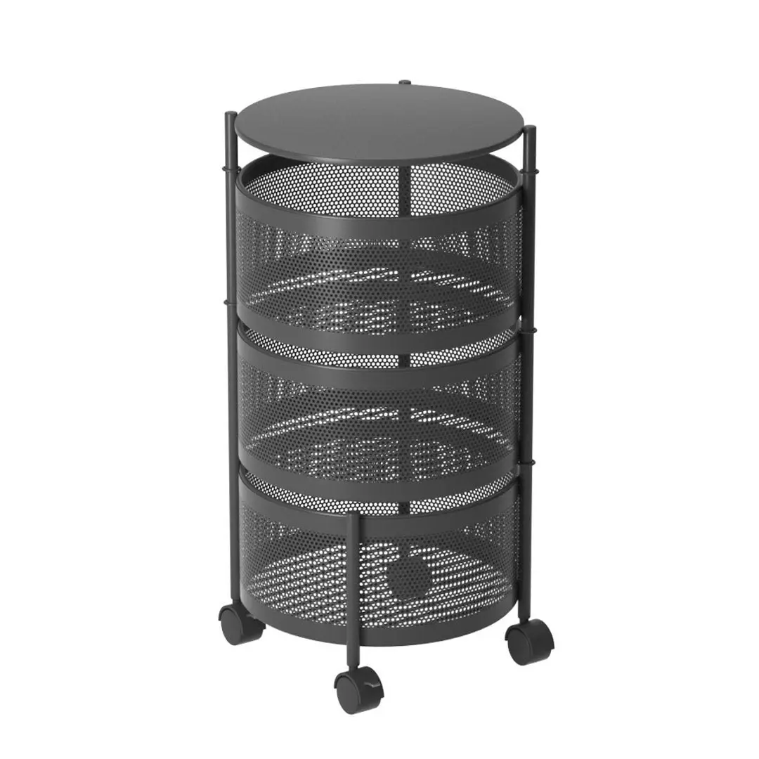 Soga 3 Tier Steel Round Rotating Kitchen Cart Multi-Functional Shelves Storage Organizer with Wheels