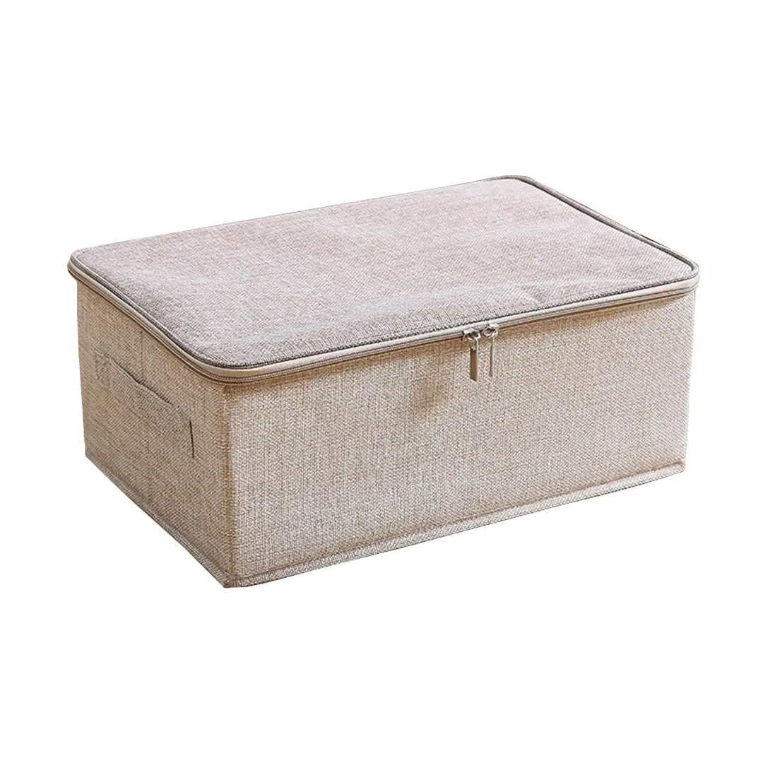 Soga Beige Small Portable Double Zipper Storage Box Moisture Proof Clothes Basket Foldable Home Organiser