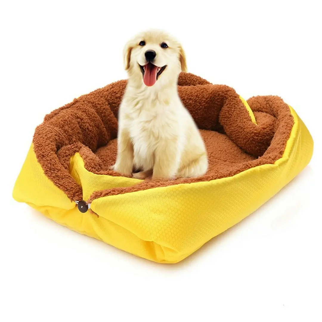 Soga Yellow Dual-purpose Cushion Nest Cat Dog Bed Warm Plush Kennel Mat Pet Home Travel Essentials