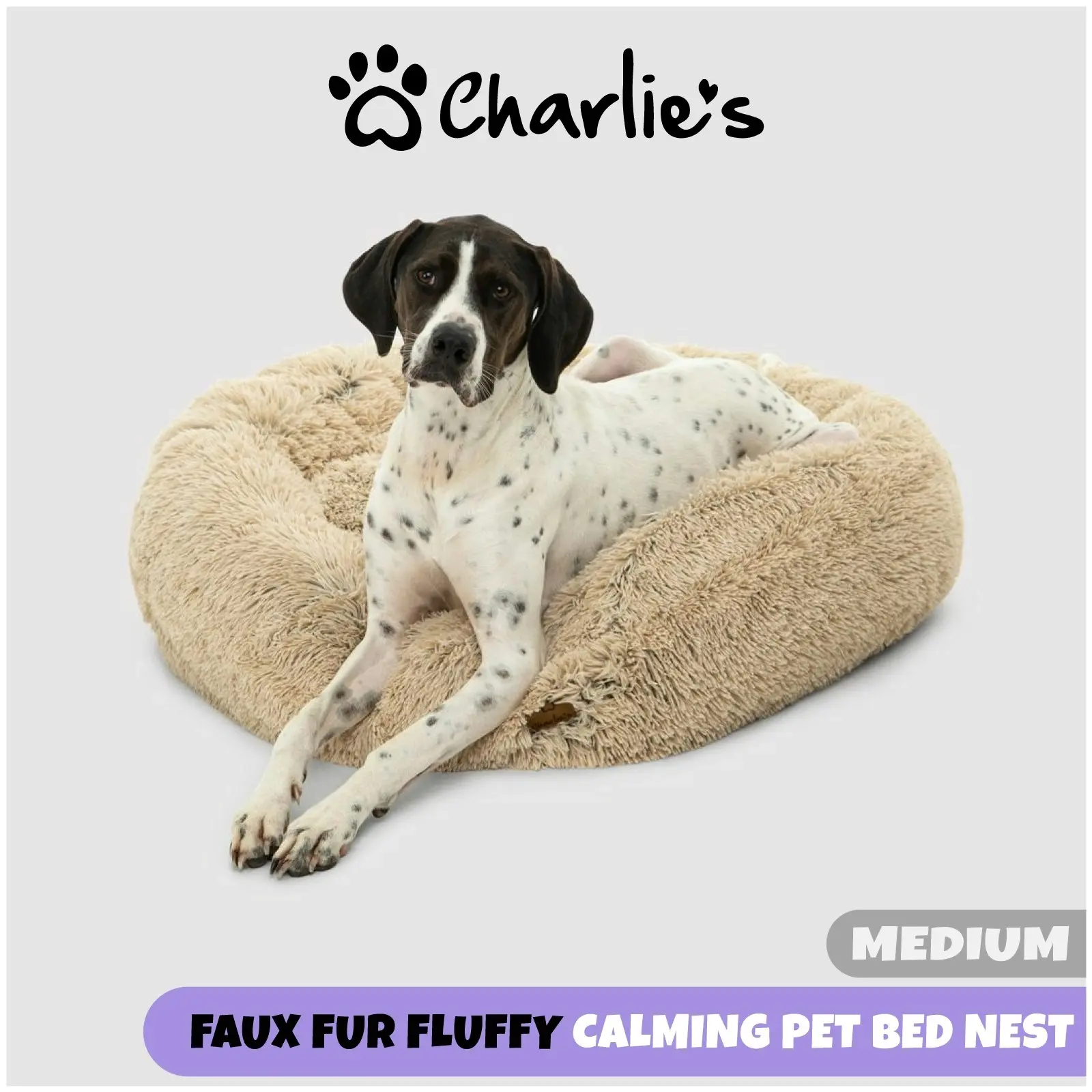 Charlie's Shaggy Faux Fur Donut Calming Pet Nest Bed Cream Chinchilla Medium