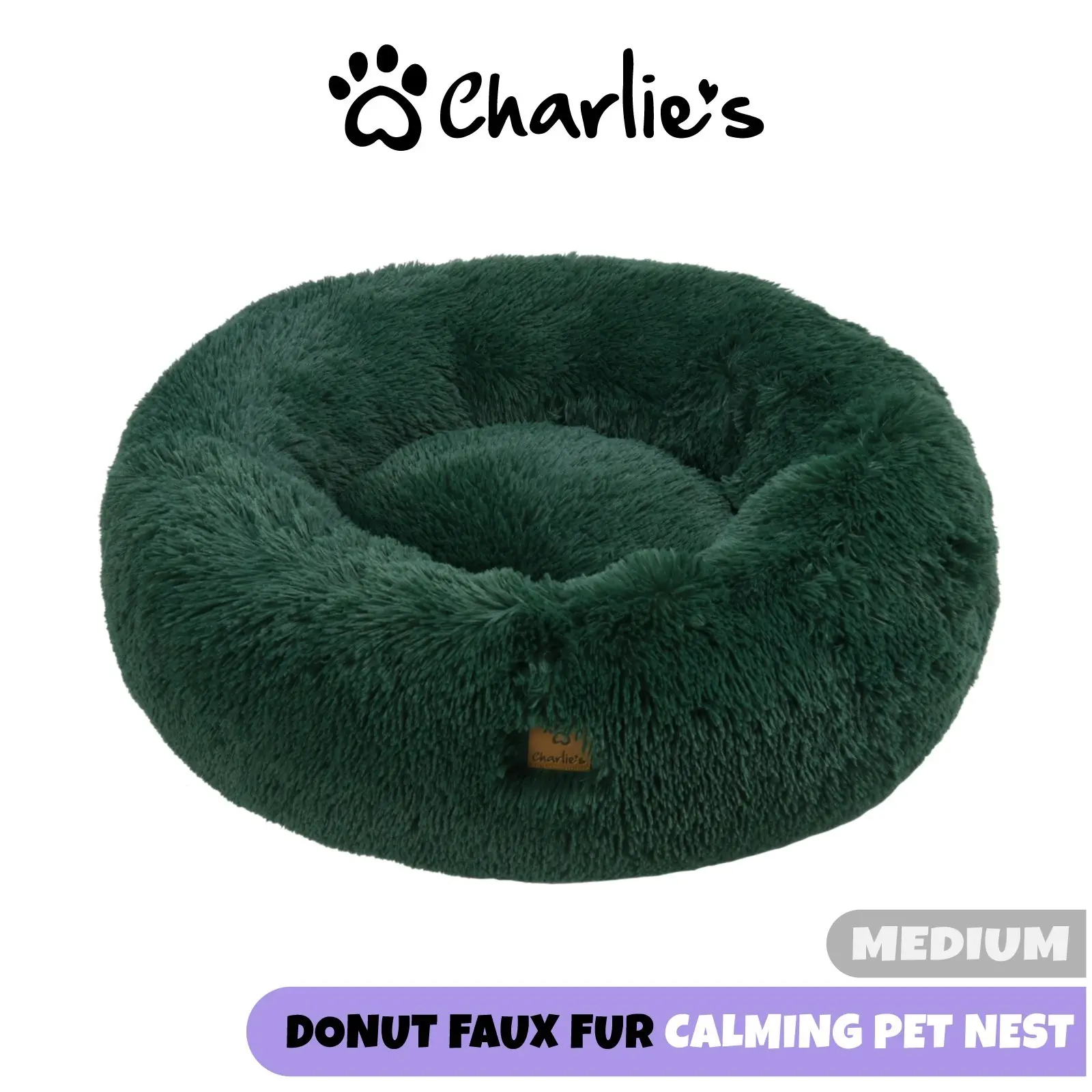 Charlie's Shaggy Faux Fur Round Calming Dog Bed Eden Green Medium