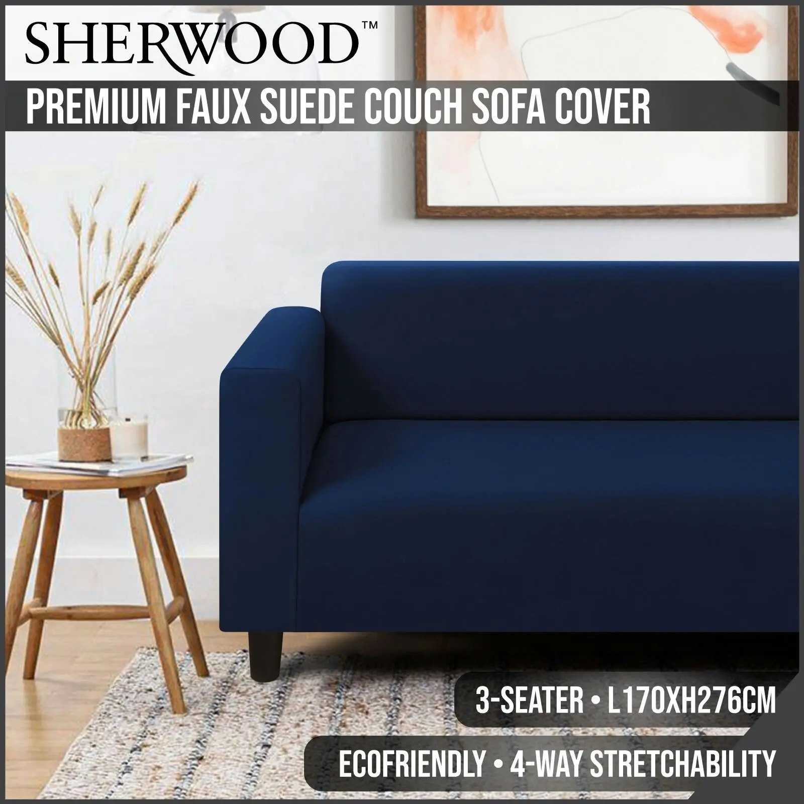 8000851 Premium Suede Sofa Cover Dark Blue 3 Seater