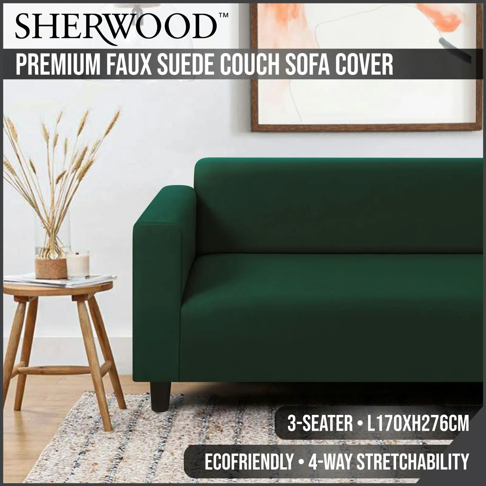 8000854 Premium Suede Sofa Cover Forest Green 3 Seater