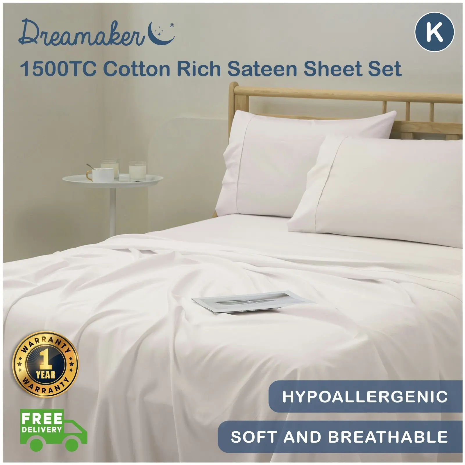 Dreamaker 1500TC Cotton Rich Sateen Sheet Set Golden Latte King Bed