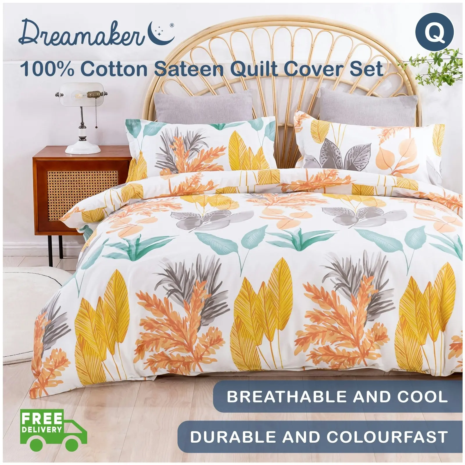 Dreamaker Autumn 100% Cotton Quilt Cover Set Queen Bed