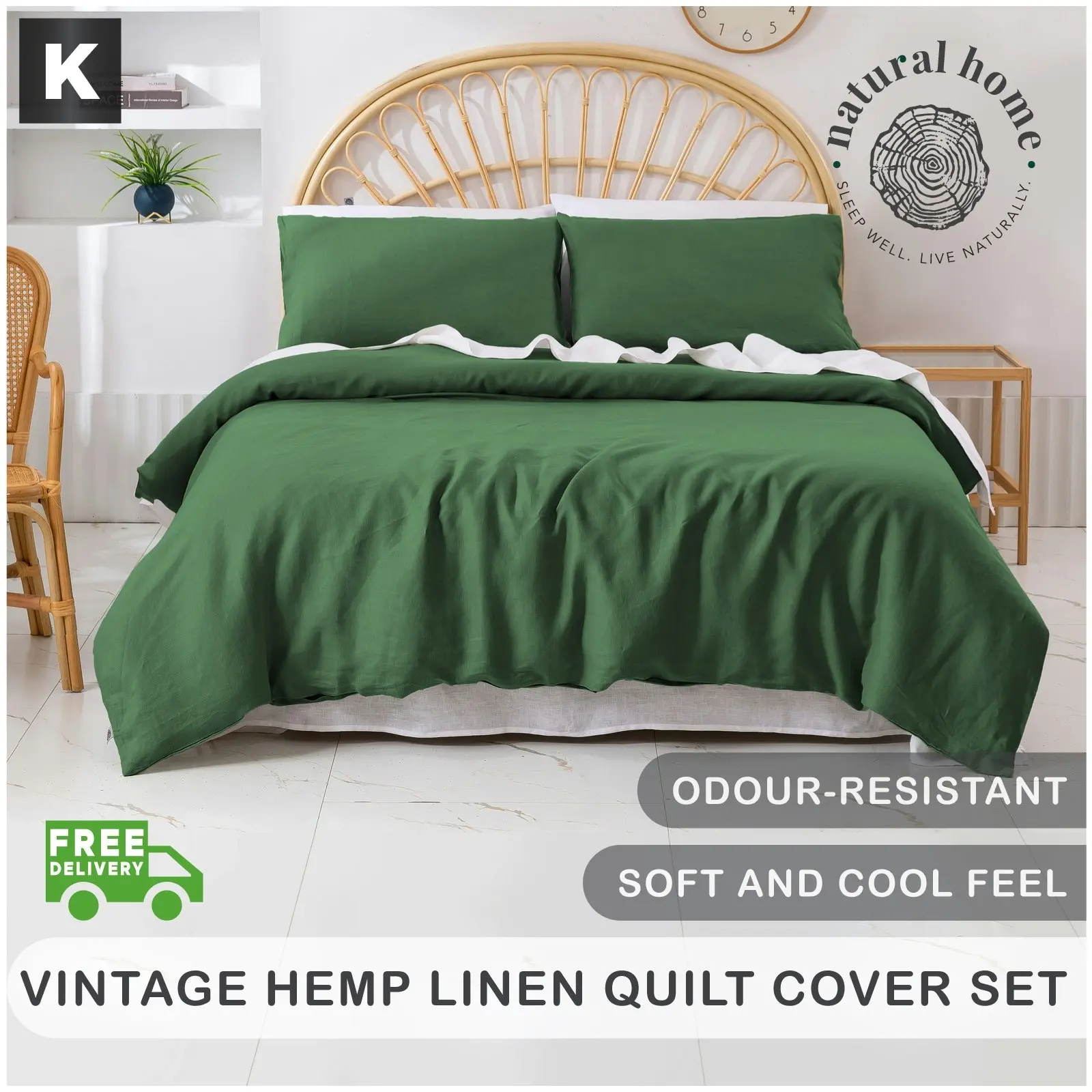 Natural Home Vintage Washed Hemp Linen Quilt Cover Set Eden King Bed